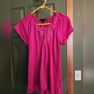 French Laundry Hot Pink Rhinestone Lacy Women's top Size L